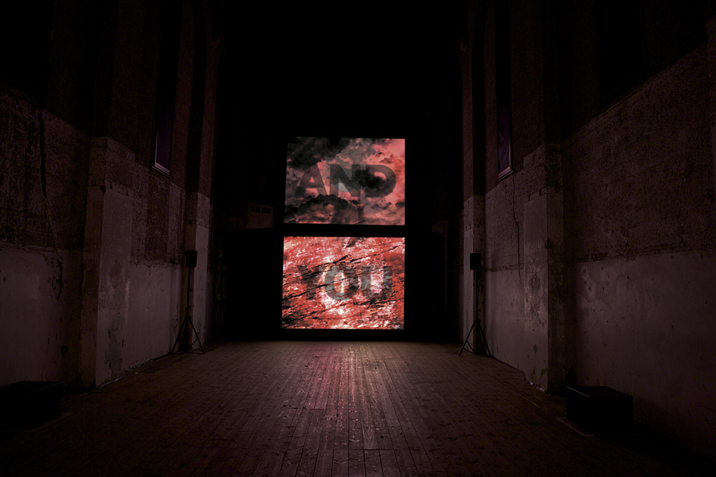 'Rose', 2014, 4 channel video projection with surround sound. Installed Dilston Grove London.